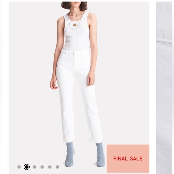 MOTHER THE SCRAPPER CUFF ANKLE FRAY IN TOTALLY INNOCENT HIGH WAISTED STRAIGHT - Picture 1 of 14